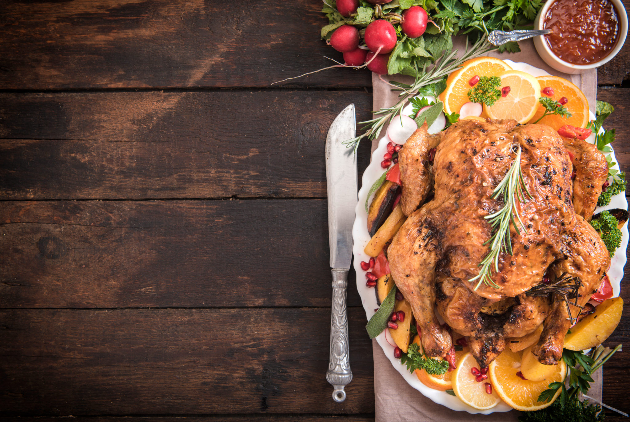 Served roasted turkey with vegetables