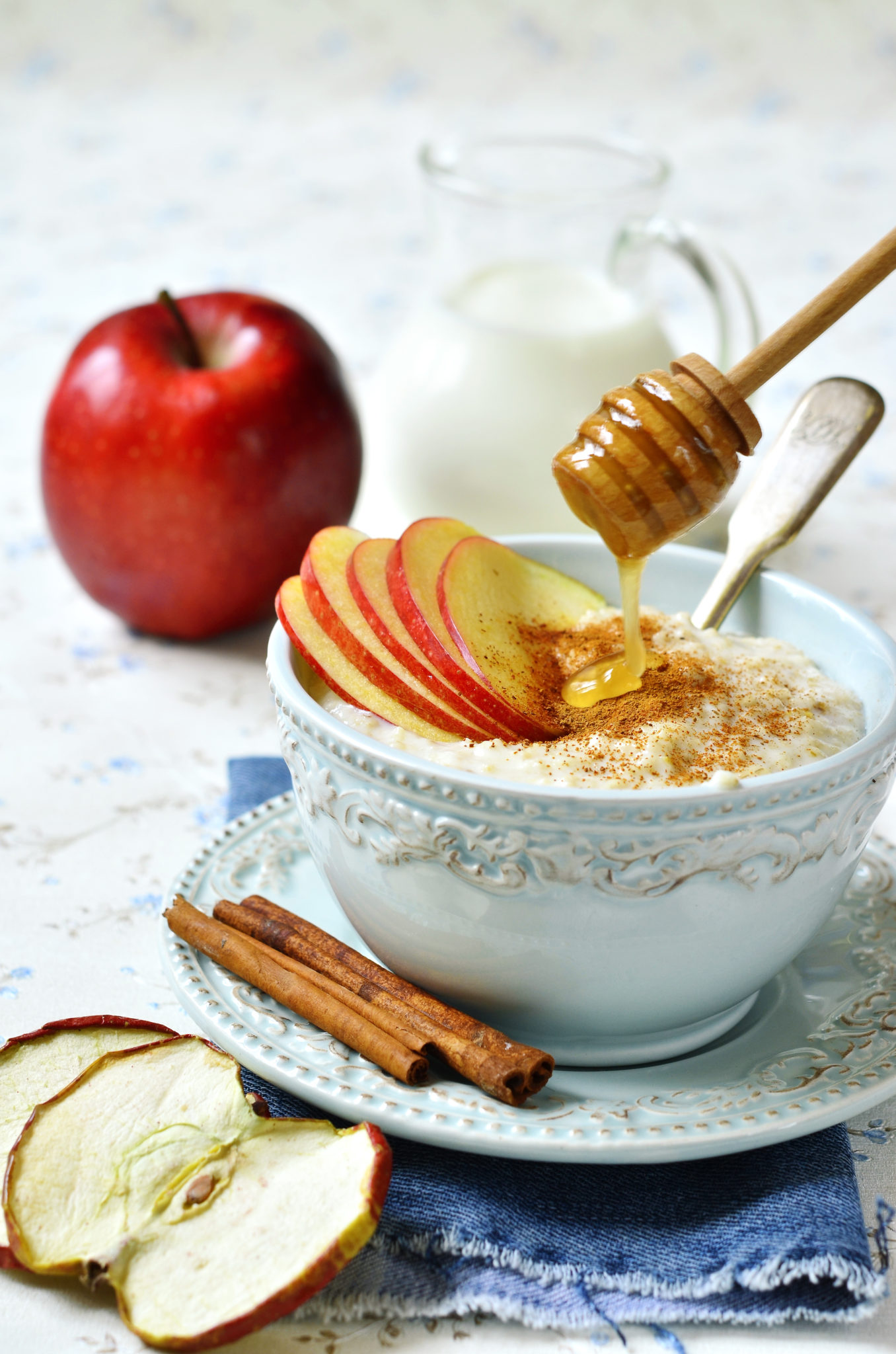 Oat porridge with apple,honey and cinnamon.